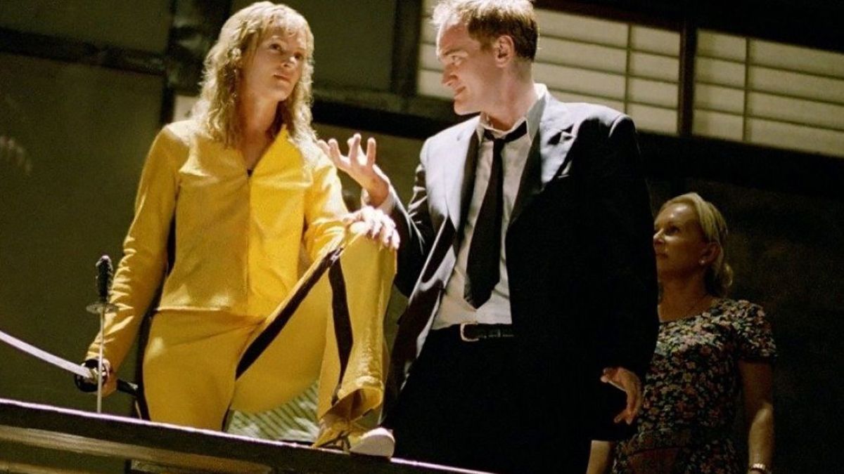 Uma Thurman y Tarantino durante la filmaci�n de Kill Bill