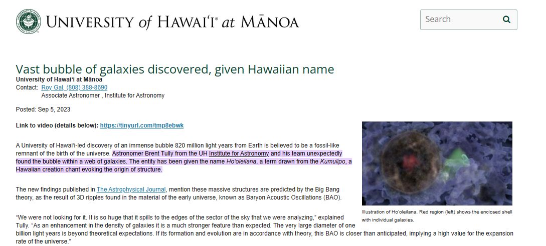Captura de la página oficial de la Universidad de Hawai, donde se difundió el hallazgo.