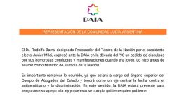 El inconcebible comunicado de la DAIA saludando a Rodolfo Barra