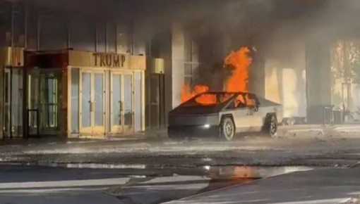 Explotó un auto Tesla en la puerta de una torre de Donald Trump